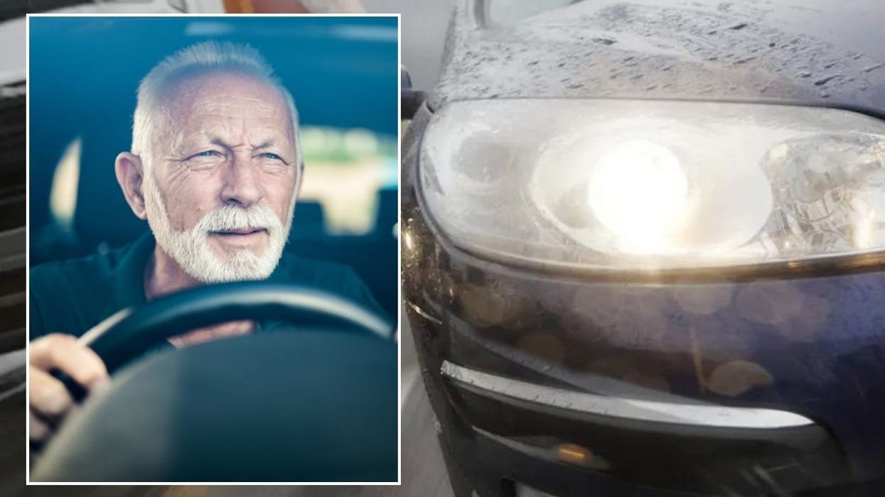 An elderly driver and a bright headlight