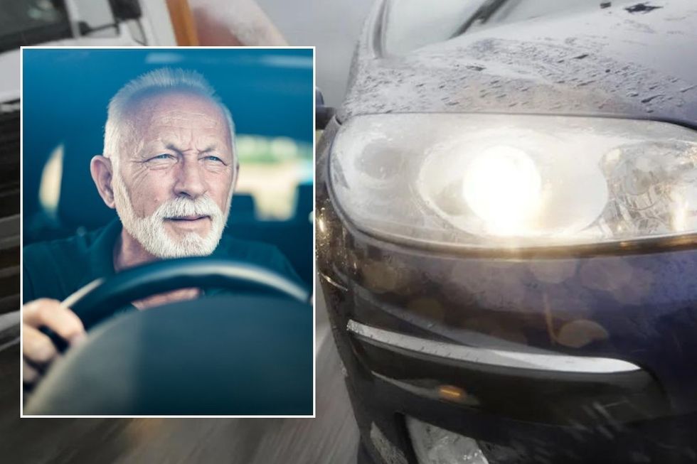 An elderly driver and a bright headlight