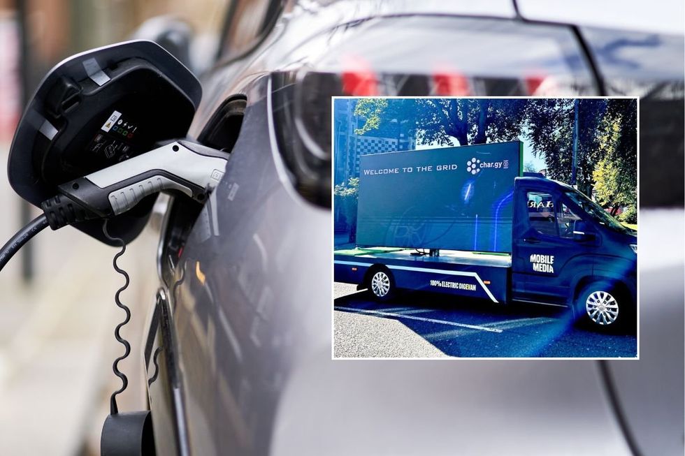 An electric car charger and the char.gy EV charging campaign