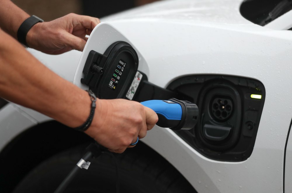 An electric car charging