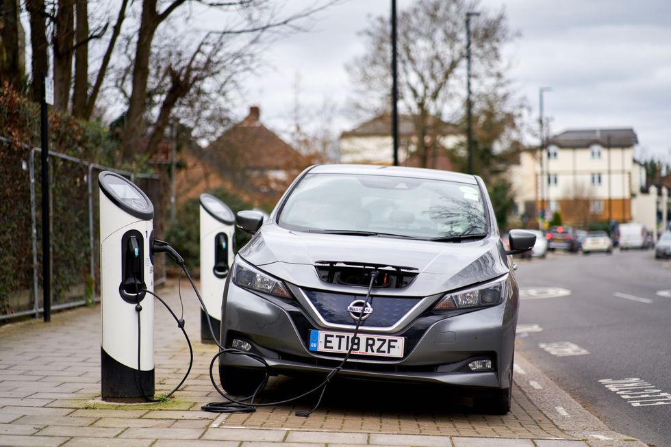 An electric car charging 