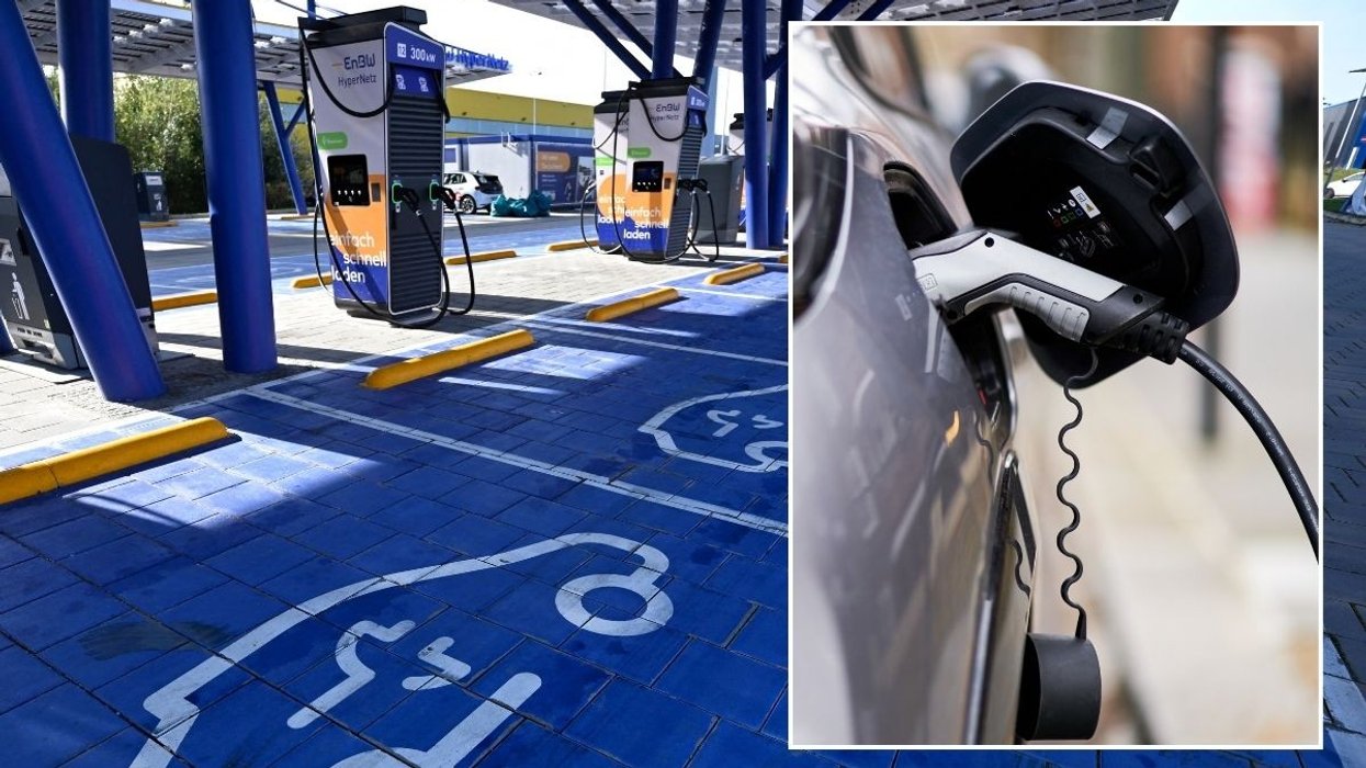 An electric vehicle charging station and an EV charger