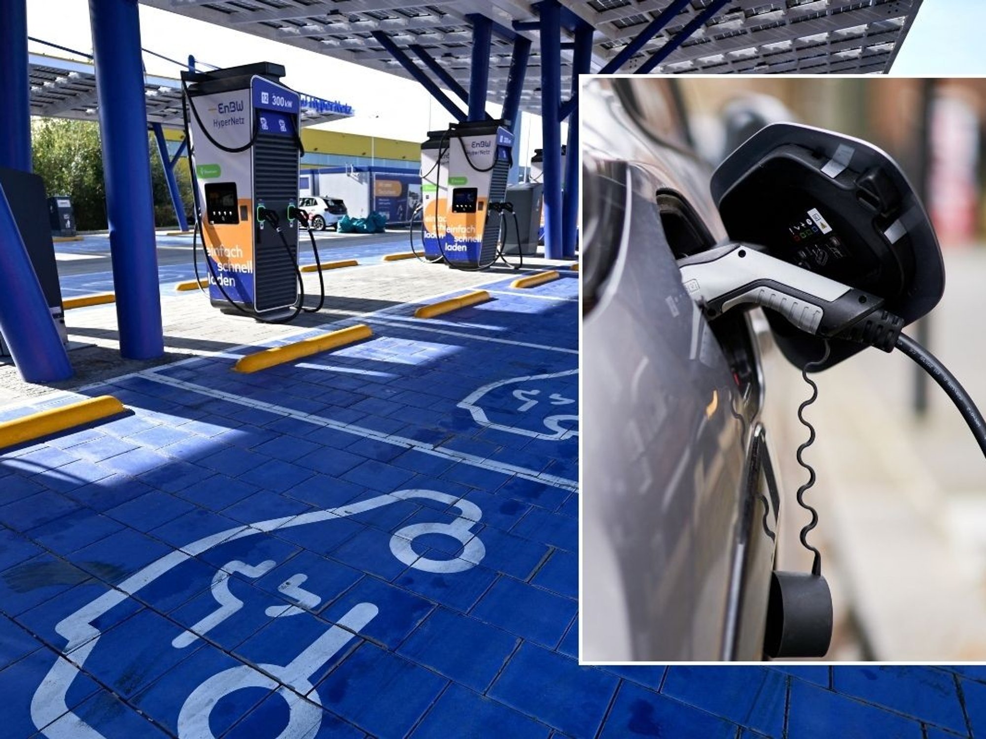 An electric vehicle charging station and an EV charger