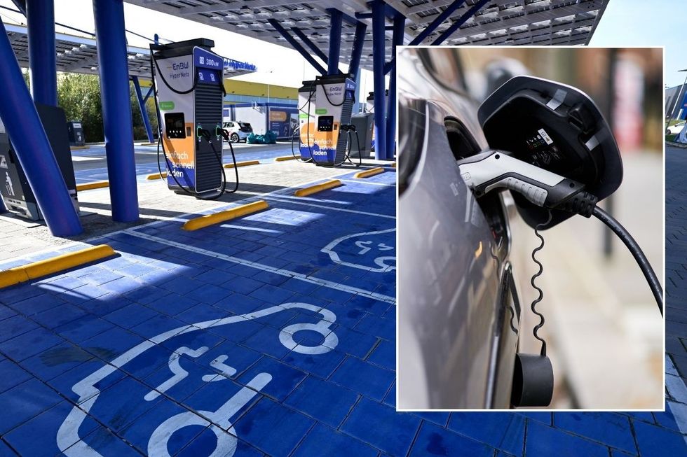 An electric vehicle charging station and an EV charger