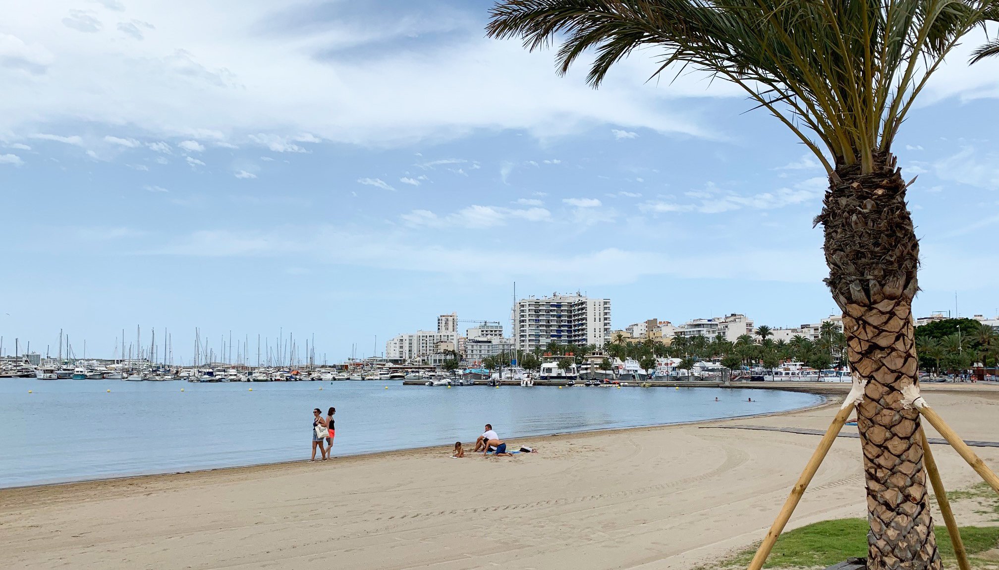 An empty beach in San Antonio, Ibiza.