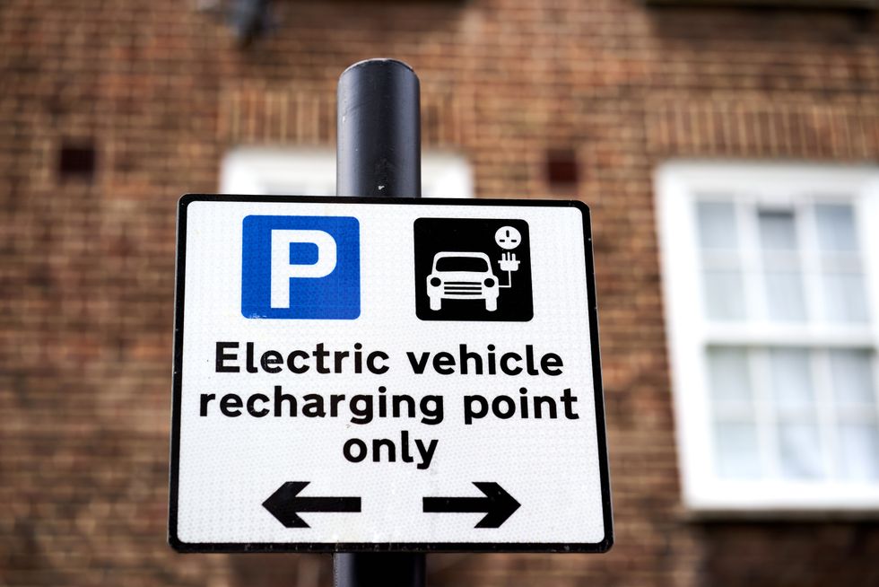 An EV charging sign
