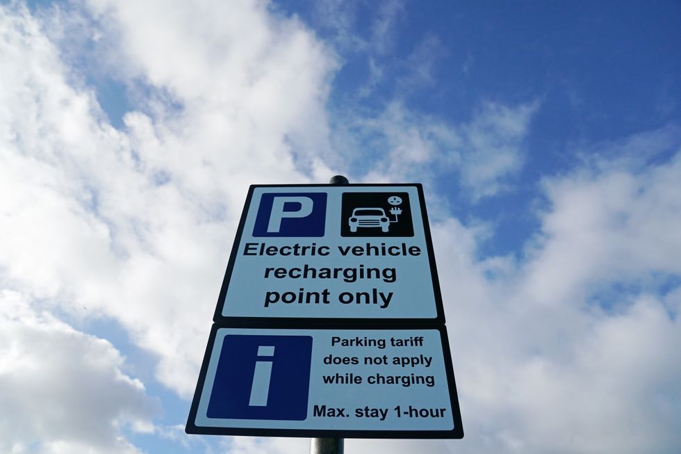 An EV charging station sign