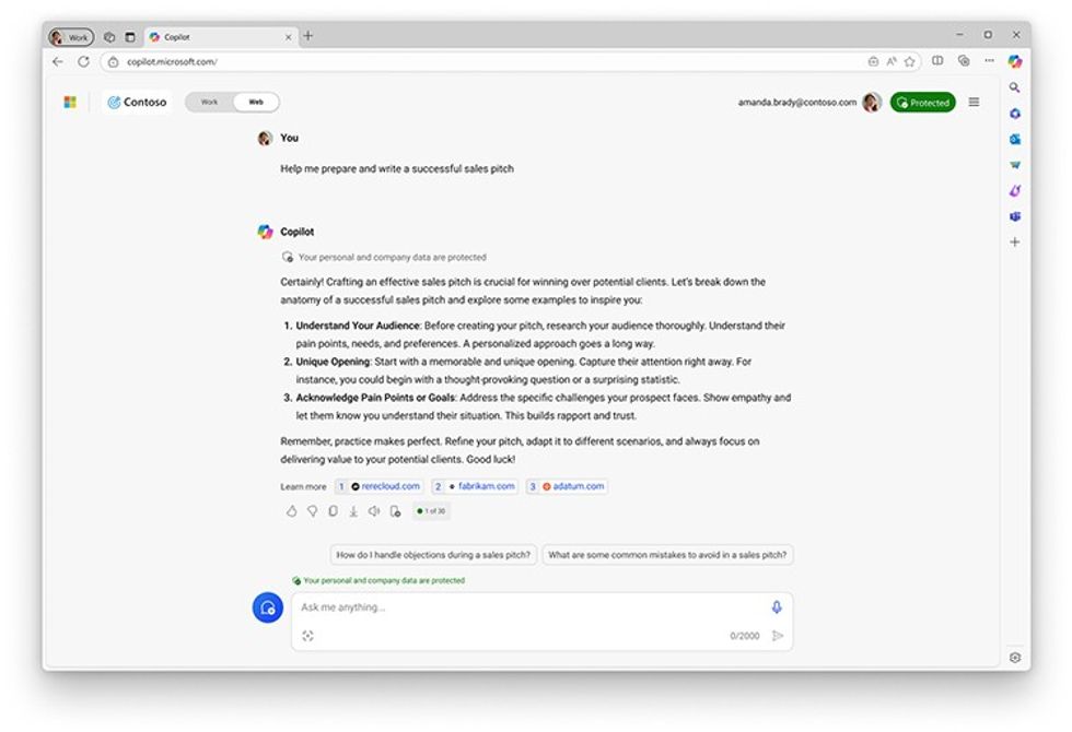 an example of microsoft copilot in a web browser answering a query