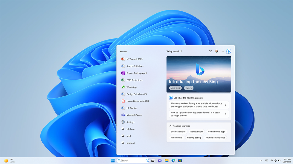 an example of the redesigned search box in windows 11