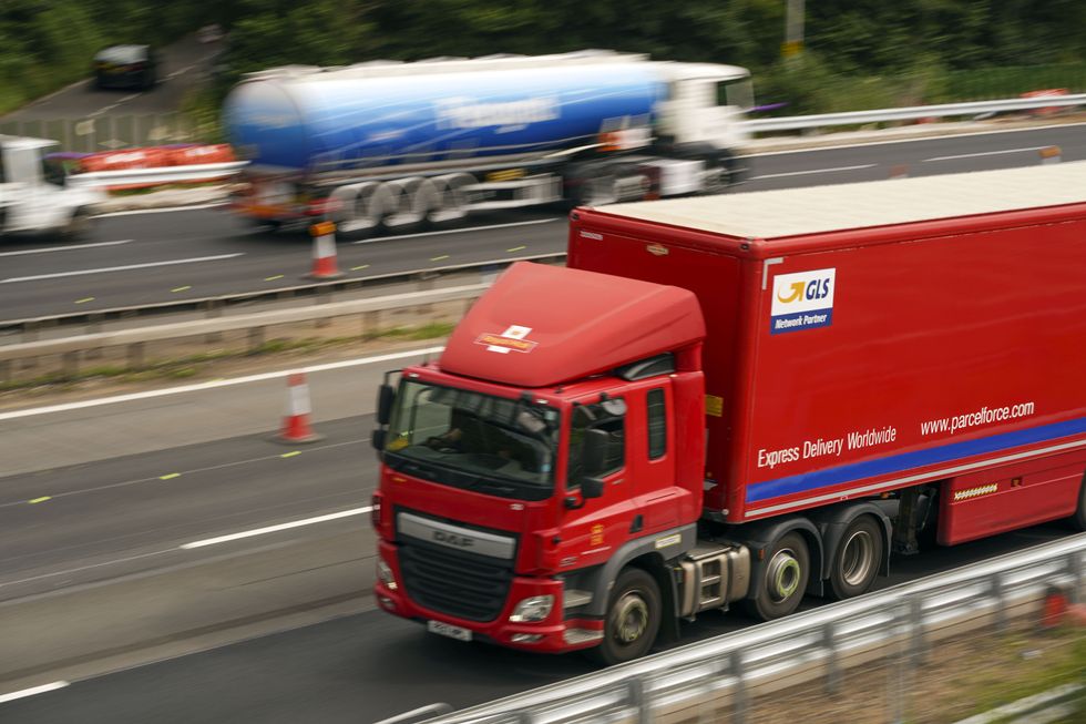 An HGV lorry on the M4 motorway near Datchet, Berkshire.