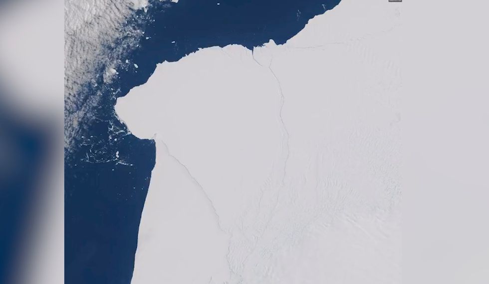 An iceberg the size of London has been captured breaking away from Antarctica in a terrifying video released online.