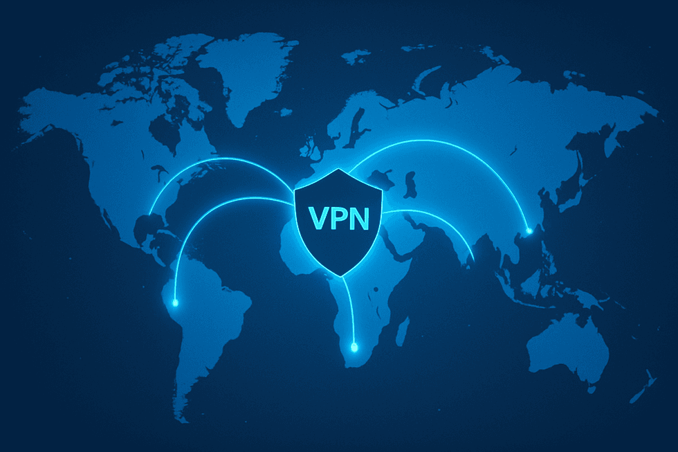 An illustration of how a VPN connection is reaching different parts of the globe