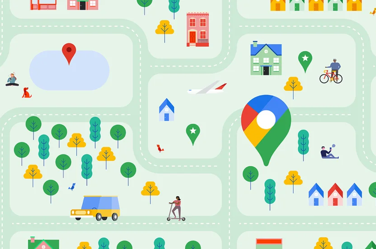 an illustration that represents google maps and the places of interest that it allows you to navigate to 