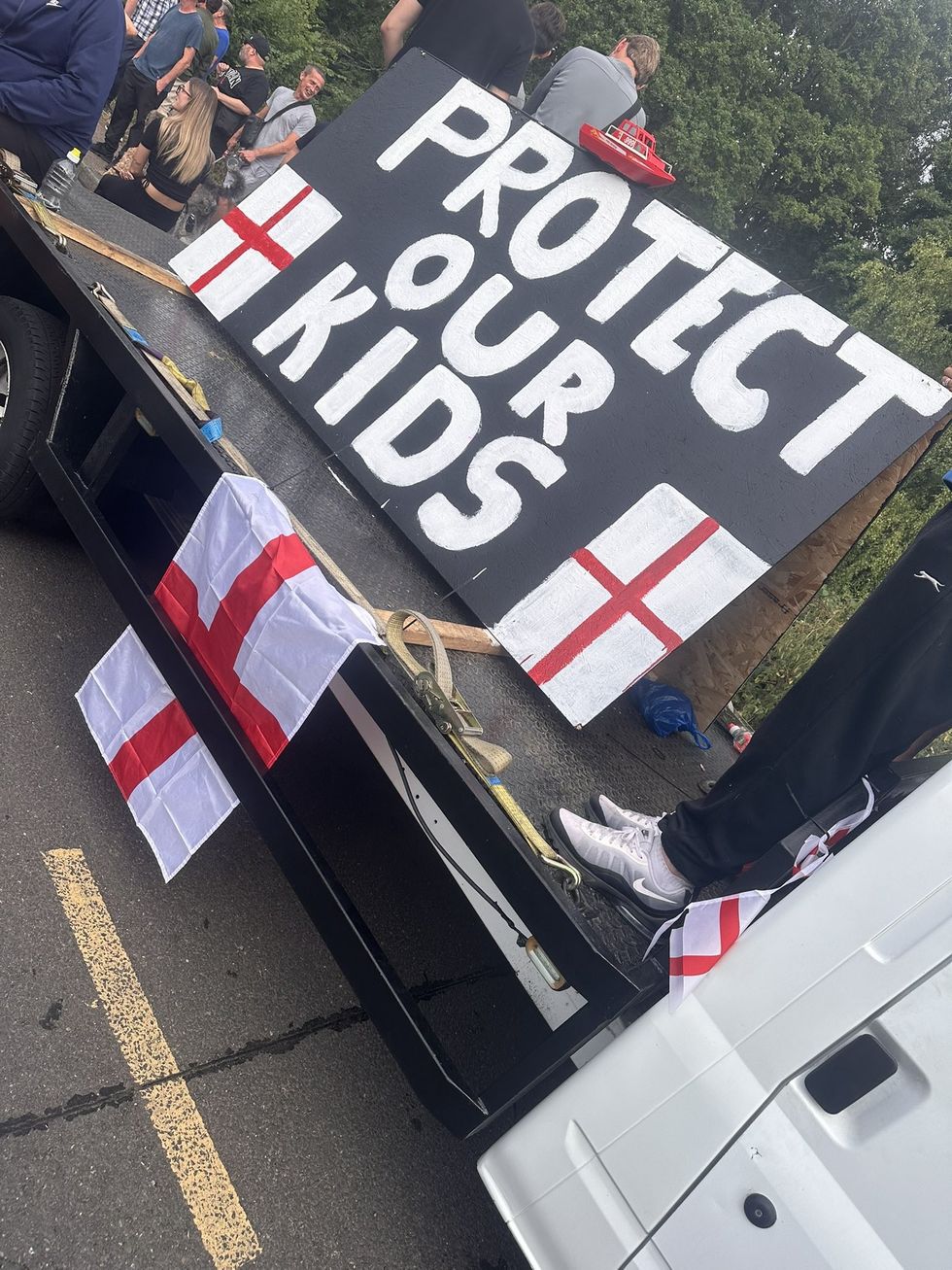 An image of a banner used at the protest