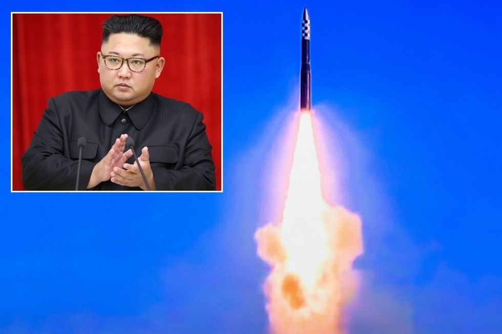 An image of a North Korean missile with an inset of Kim Jong-un