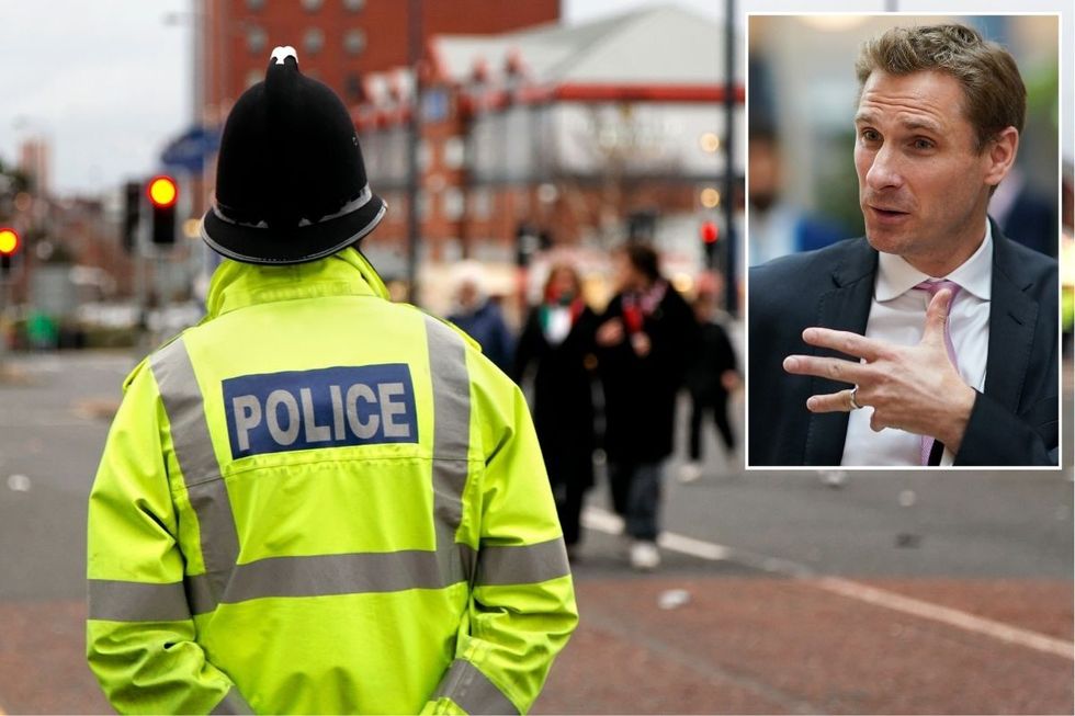 An image of a police officer and Chris Philp
