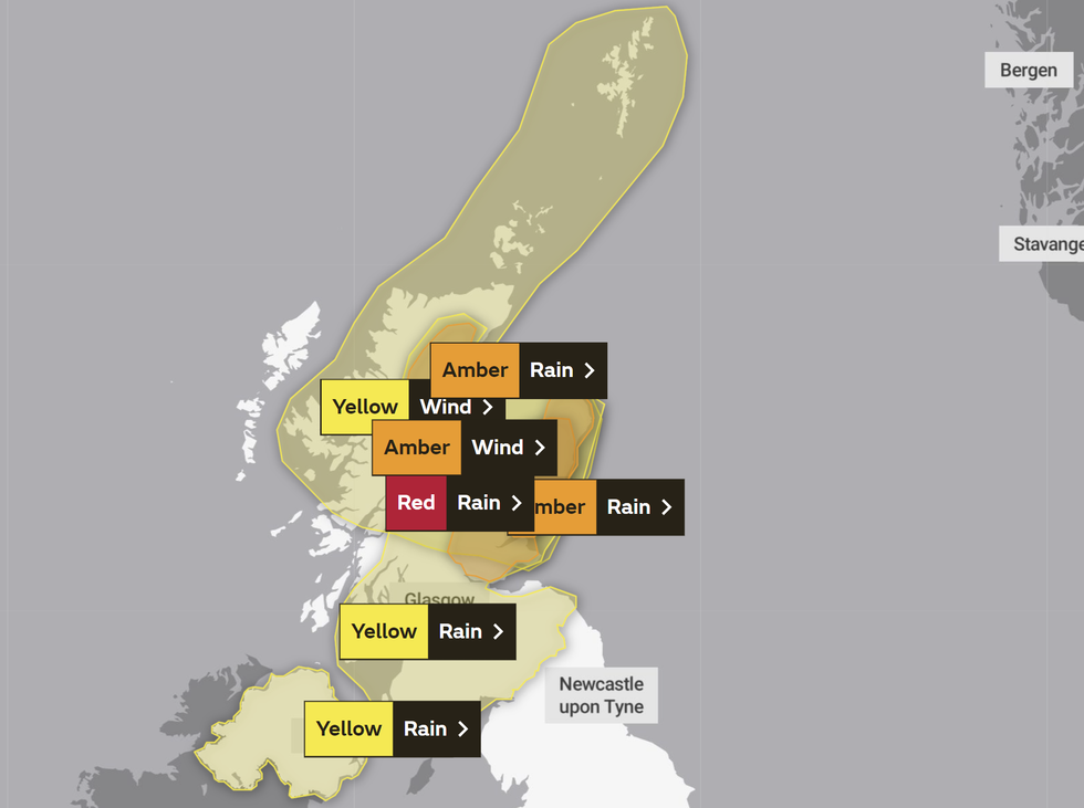 An image of all of the warnings issued on Thursday