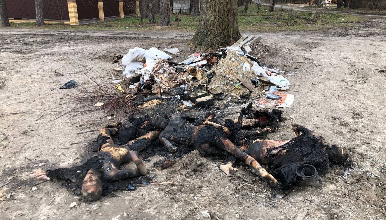 An image of burned bodies reportedly in Ukraine