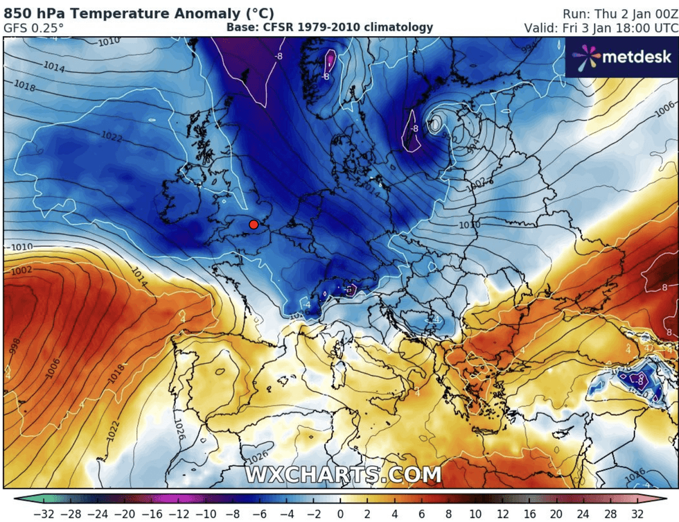 An image of NetWeather's temperature anomaly