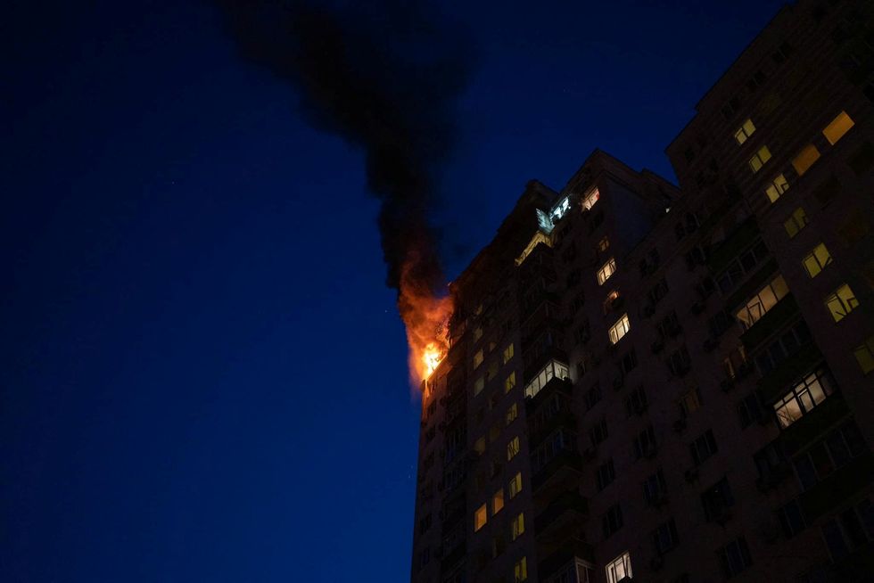 An image of Russia's latest drone strike against Kyiv