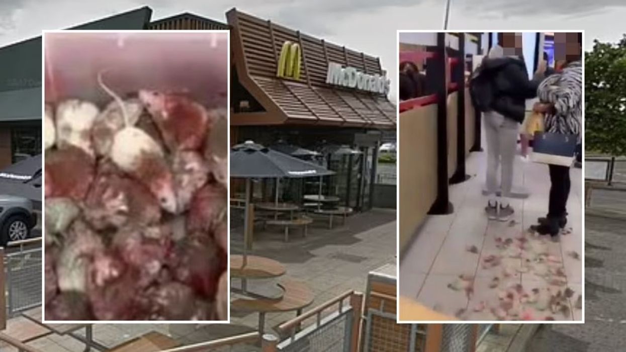 An image of the Birmingham McDonalds with insets from the clip shared on social media