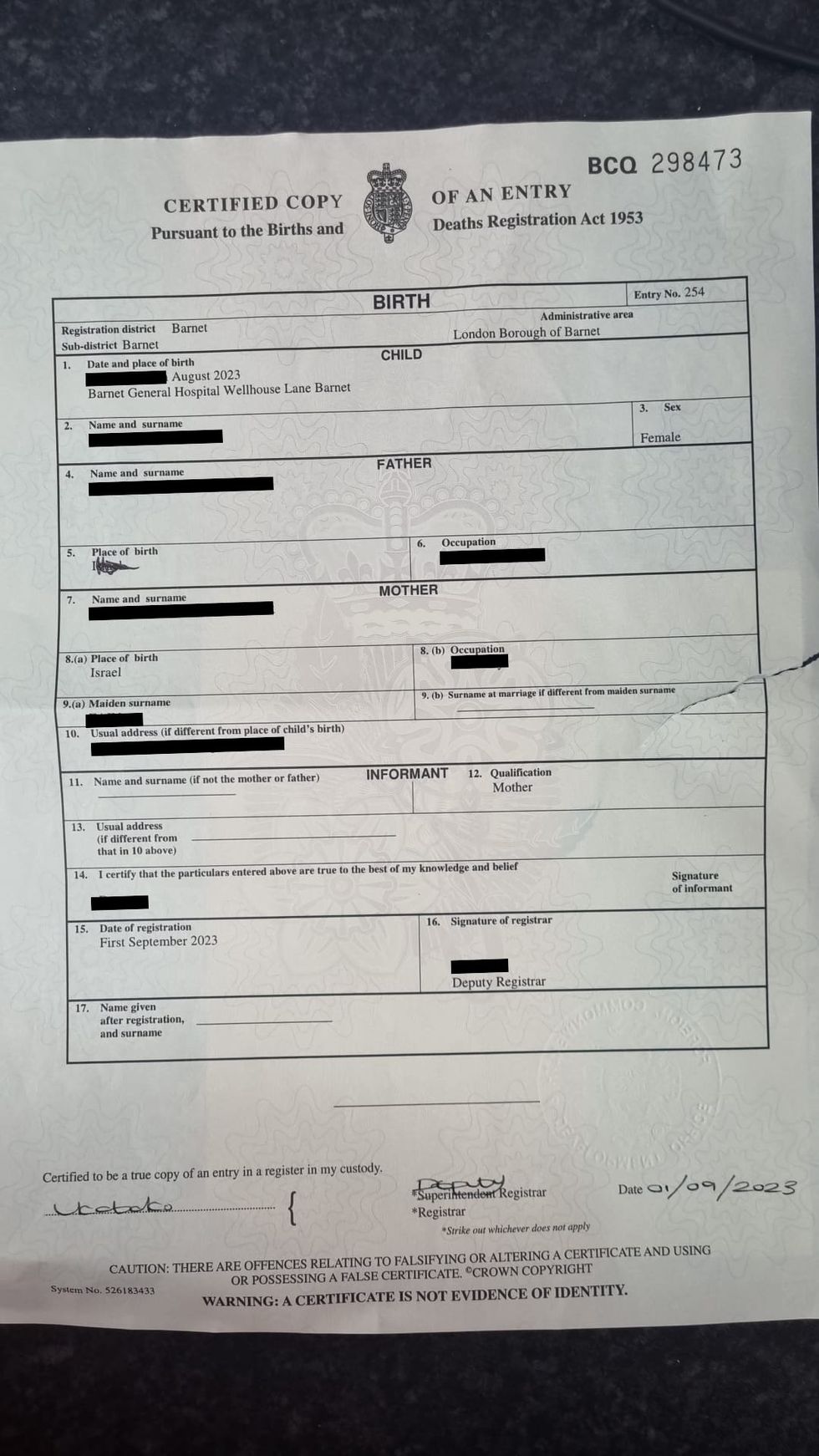 An image of the defaced passport application