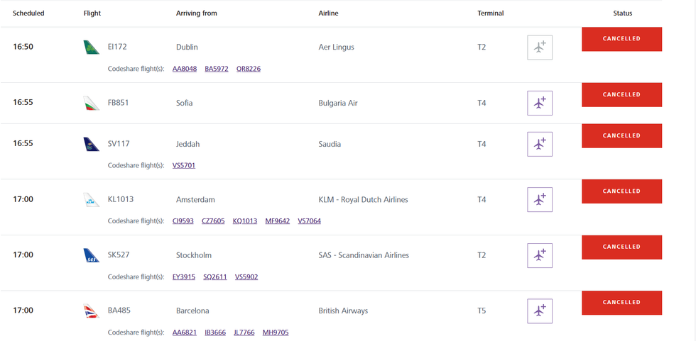 An image of the delays and cancellations at Heathrow
