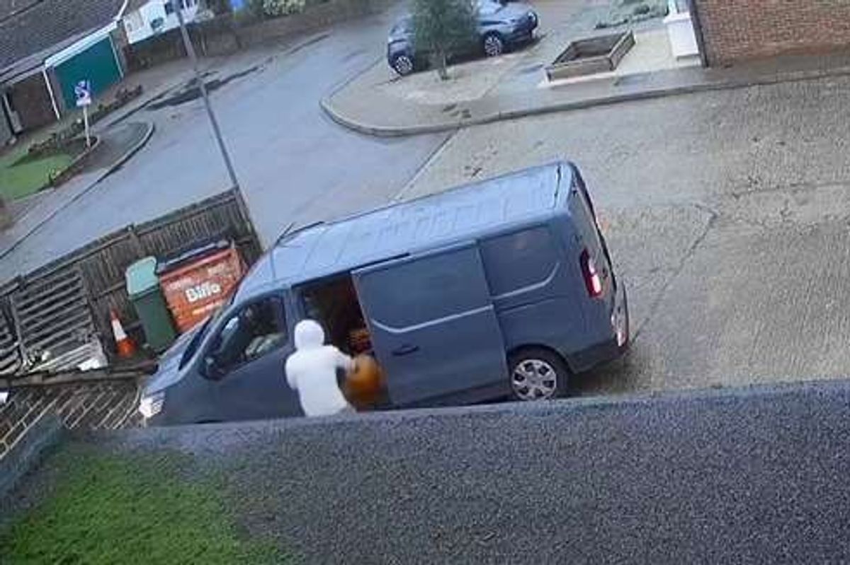 An image of the delivery driver taking the pumpkin