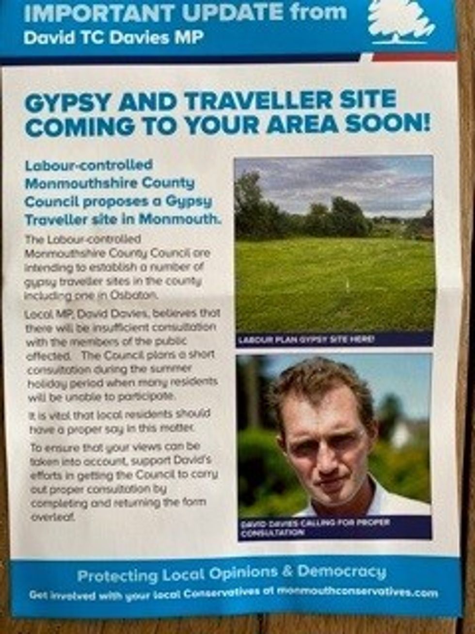 An image of the leaflet shared with constituents in Monmouth