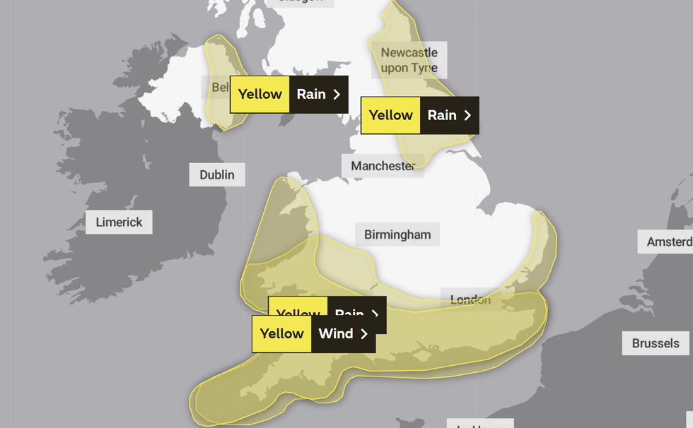 An image of the Met Office's weather warnings on Thursday