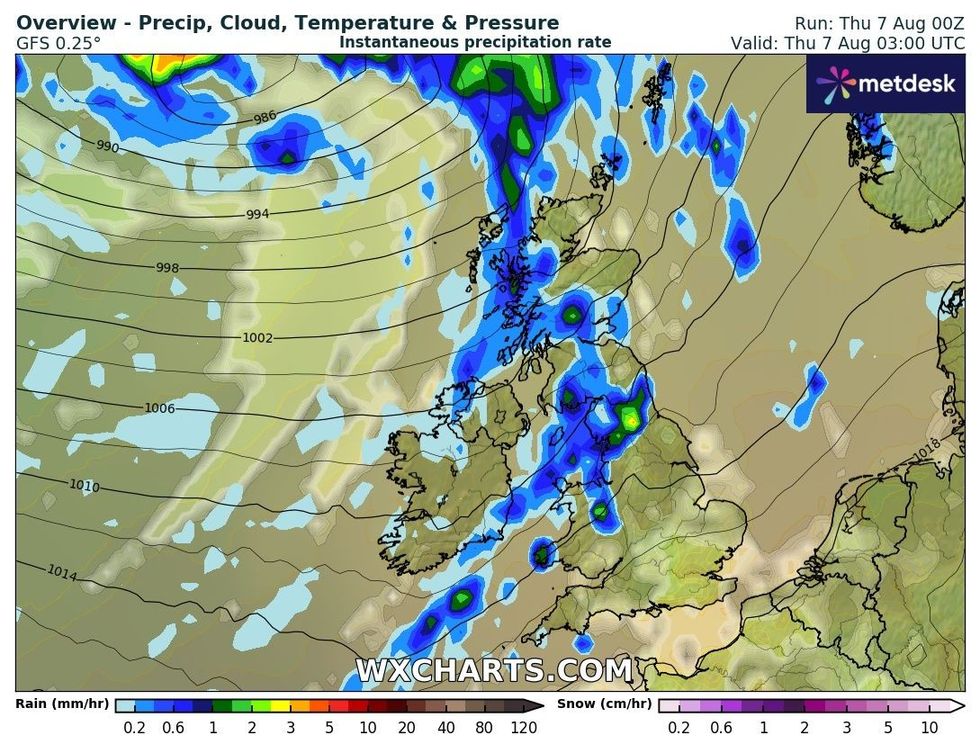 An image of the rain forecast across the UK today