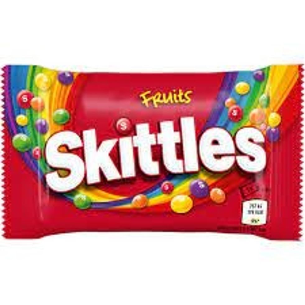 An image of the usual packaging for Skittles