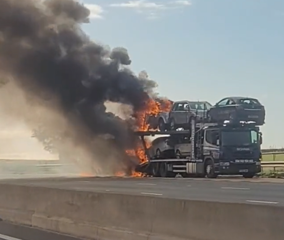 An image of the vehicle ablaze on the M6