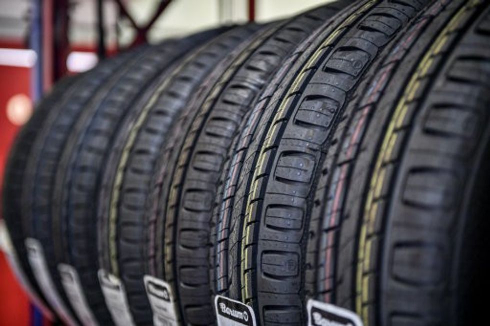 An image of tyres lined up