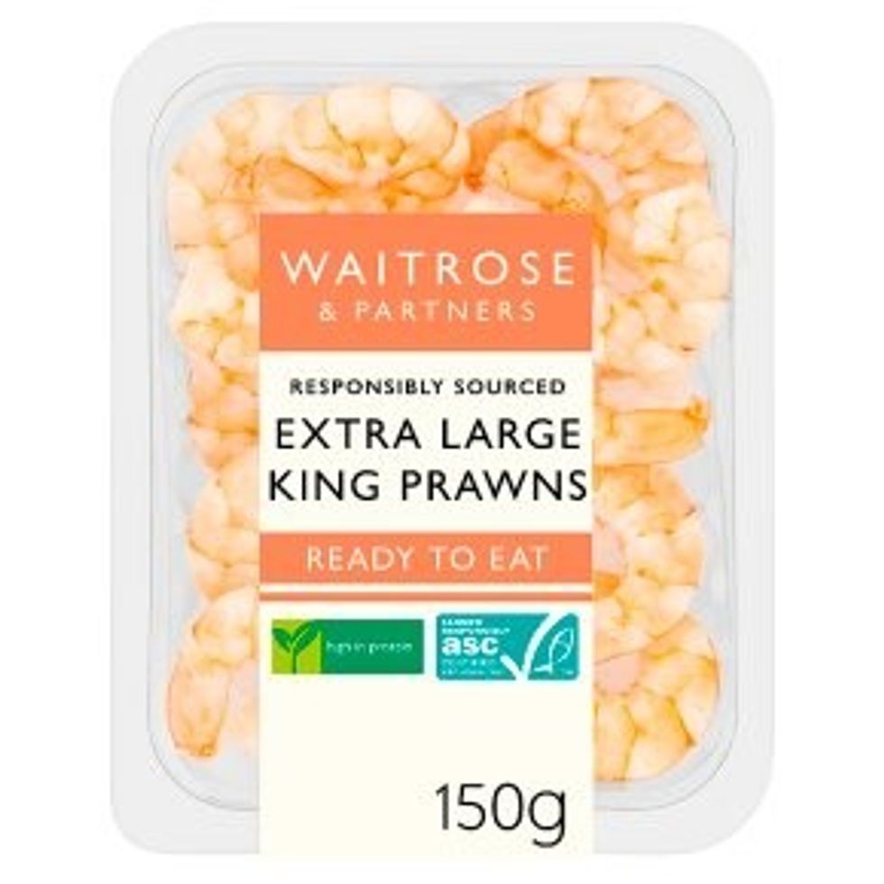 An image of Waitrose's extra large king prawns ready to eat
