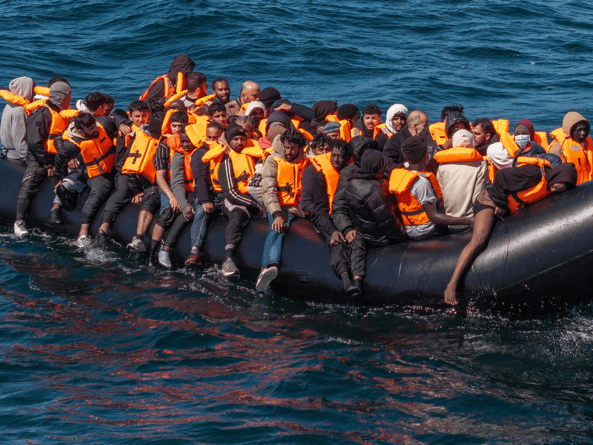 An inflatable 'small boat' carrying migrants