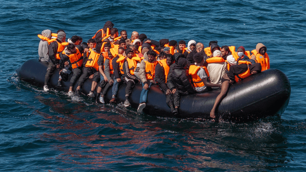 An inflatable 'small boat' carrying migrants