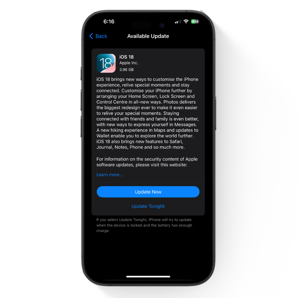 an iphone with the ios 18 update waiting to be installed