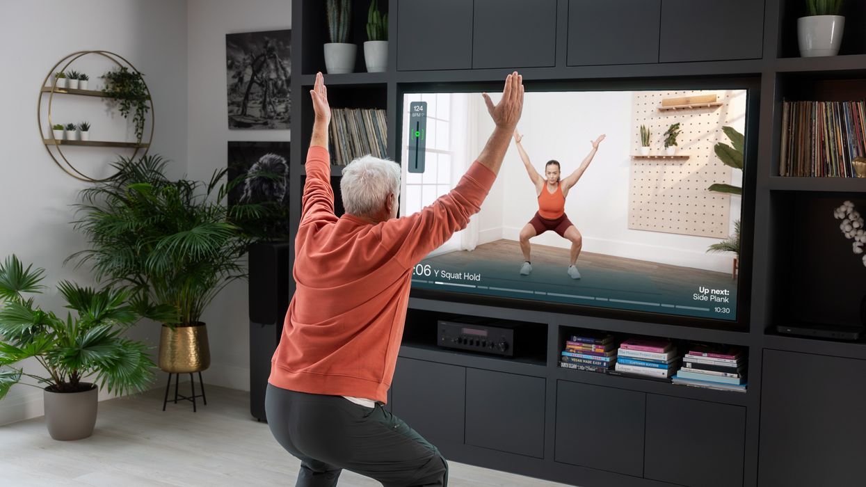 an older sky tv view pictured following the on-screen instructions for a workout routine