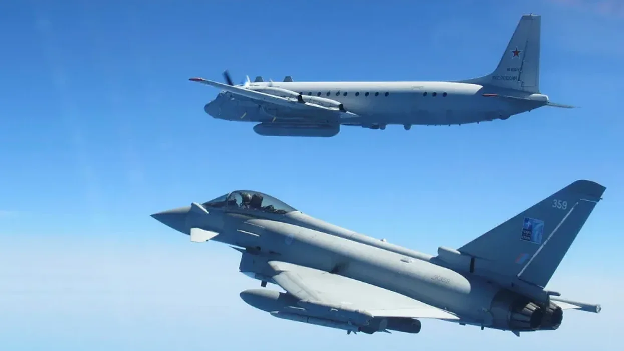 An RAF Typhoon swoops on a Russian aircraft