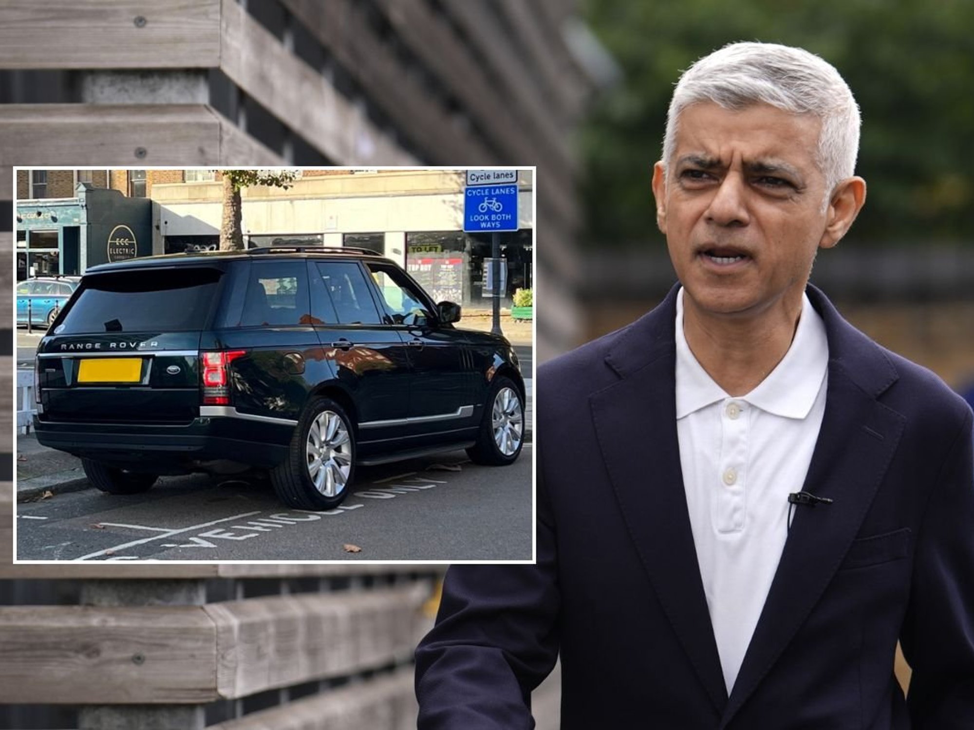 An SUV parked in London and London Mayor Sir Sadiuq