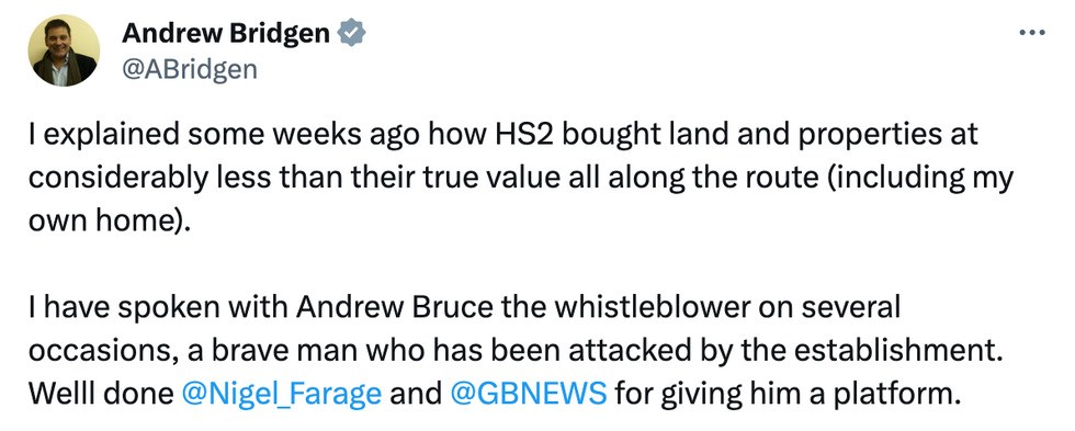 Andrew Bridgen post on X