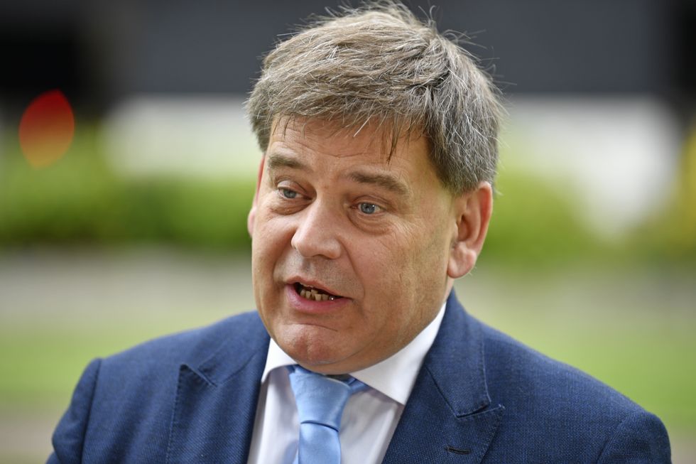 Andrew Bridgen speaks to the media on College Green in central London, as Boris Johnson is facing a vote of no confidence by Tory MPs amid anger across the party at the disclosures over lockdown parties in Downing Street. Picture date: Monday June 6, 2022.