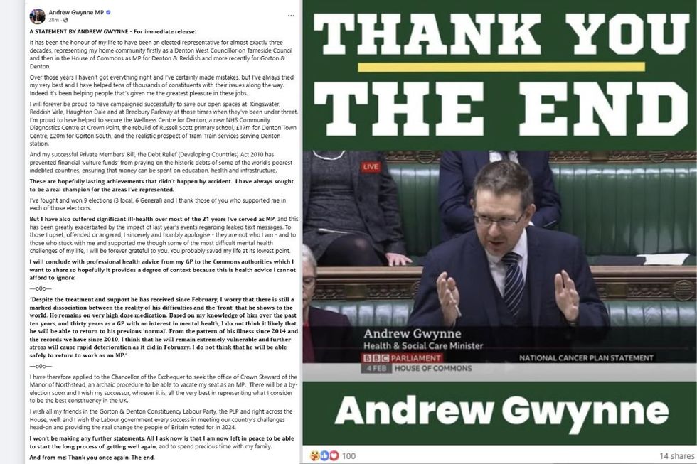 Andrew Gwynne released his resignation statement on Facebook