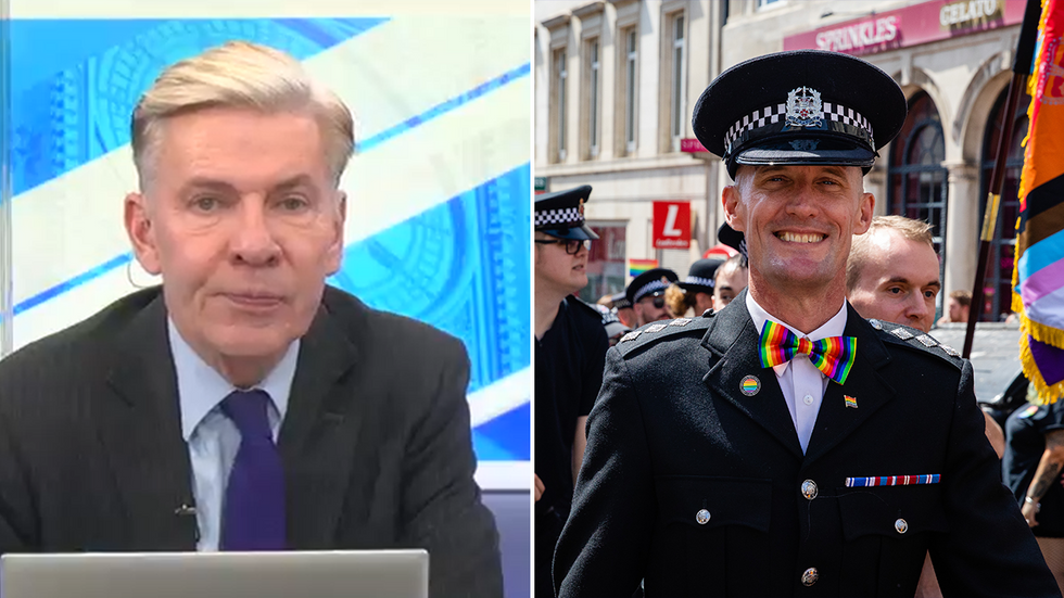 Andrew Pierce and a police officer with an LGBT bow tie