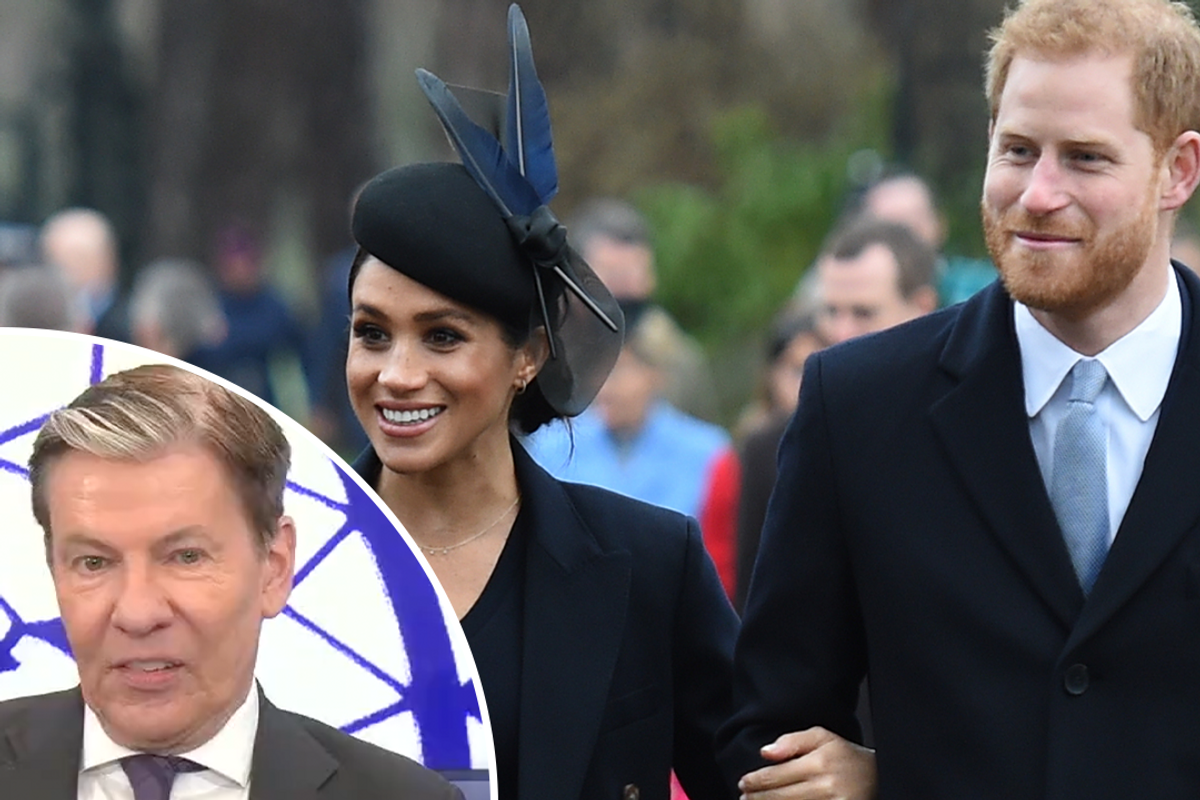 Andrew Pierce (left), Meghan and Harry (right)