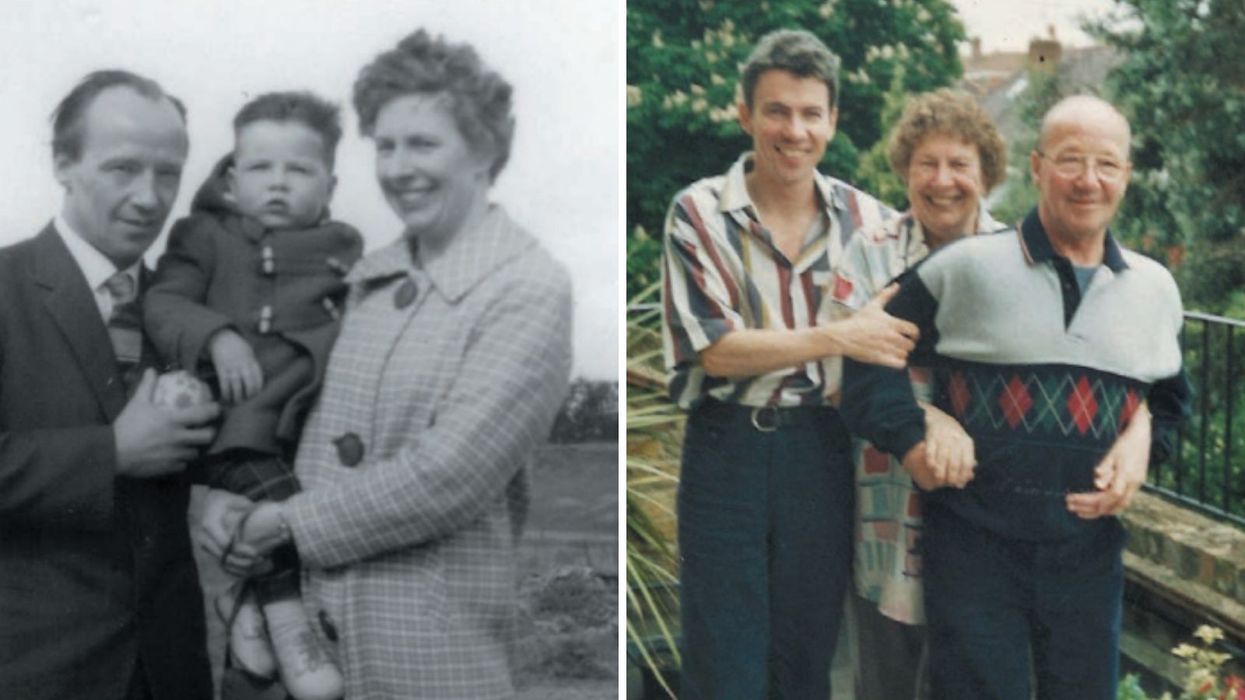 Andrew Pierce with parents in childhood photographs