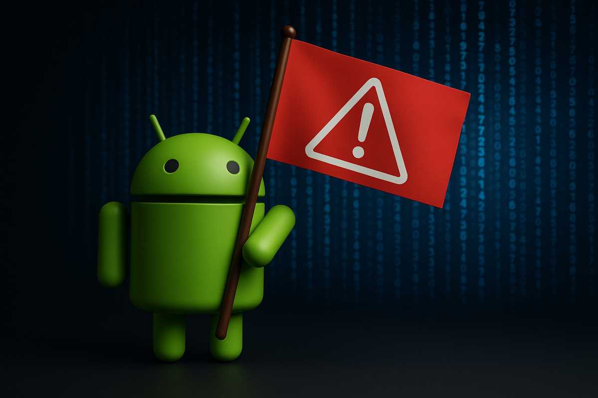 Android mascot holding up red flag