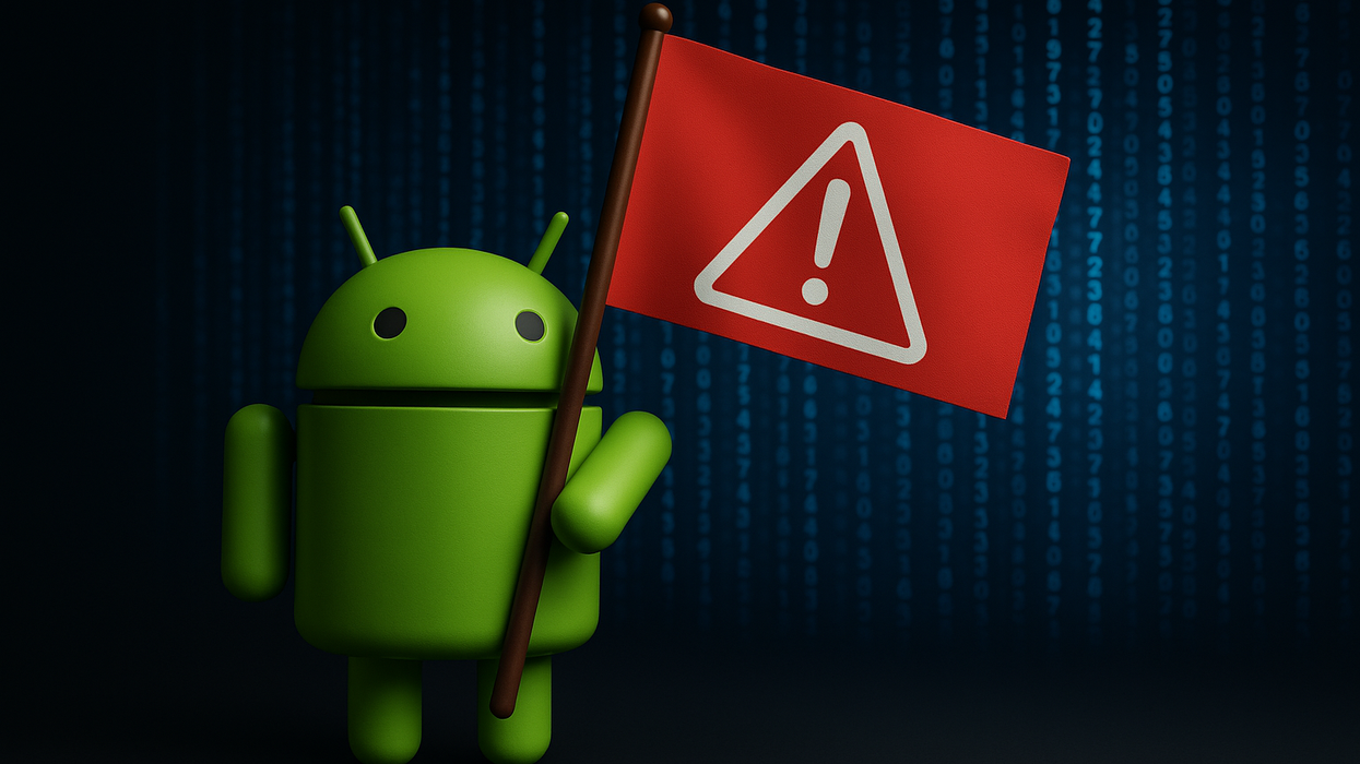 Android mascot holding up red flag