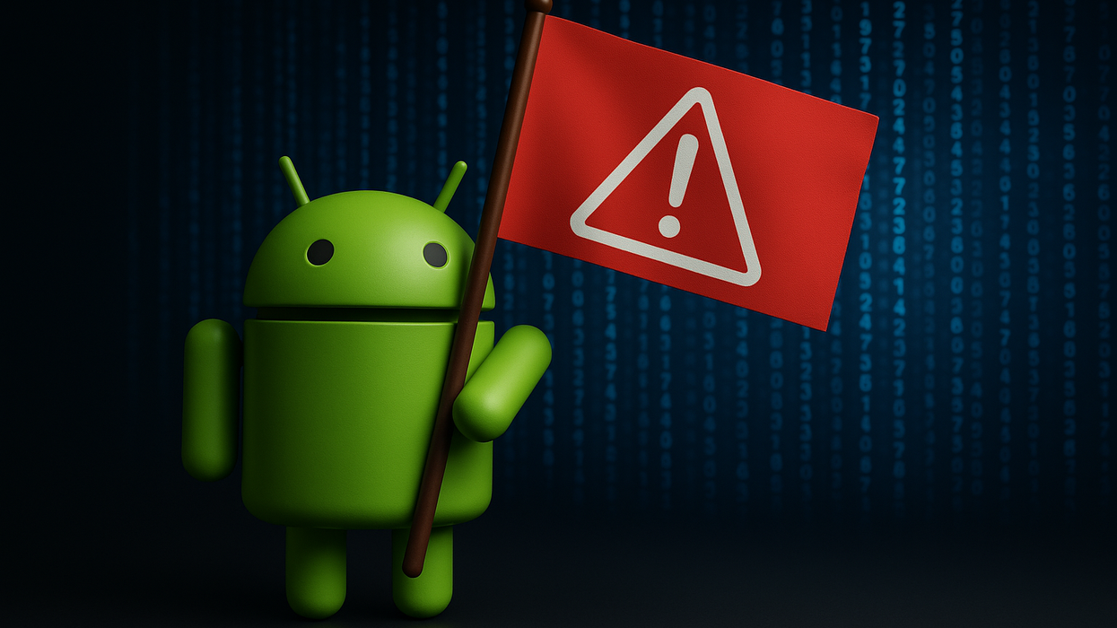 Android mascot holding up red flag